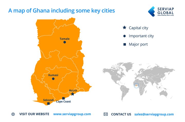 Um mapa Serviap Global do Gana para ilustrar o artigo do empregador registado no Gana