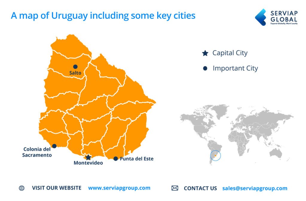 Serviap Mapa global de países para EOR en Uruguay.
